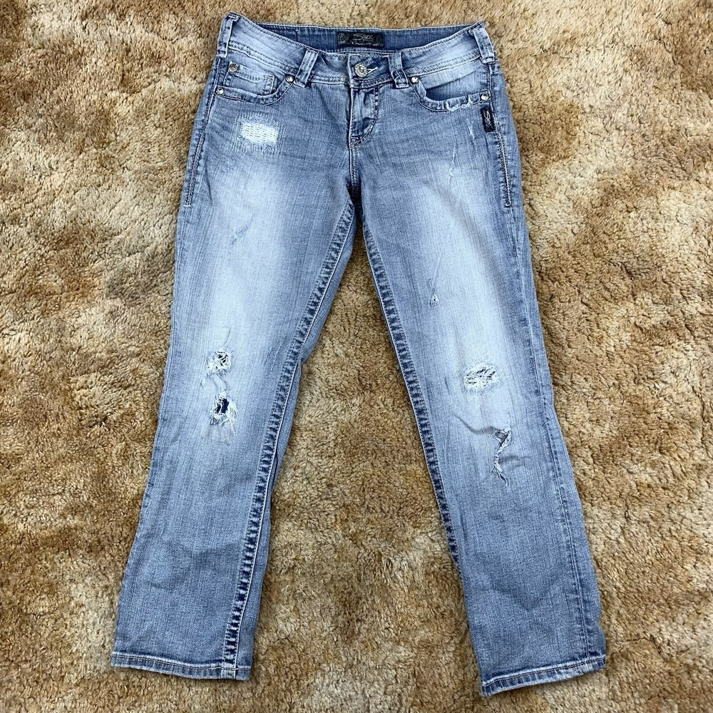 Silver Jeans Womens Size W25 Blue Distressed Suki Capri 28x25